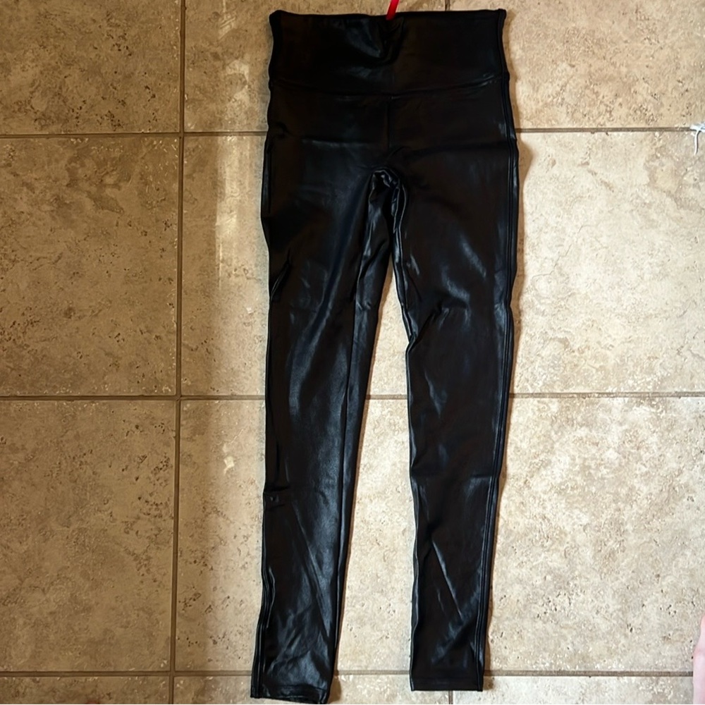 Spanx Black Leather Leggings - Size Small Petite SP